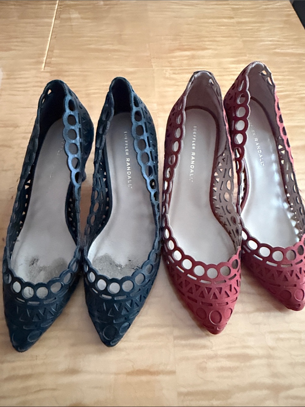 Loeffler Randall Laser-Cut Pointed Toe Flats in Black and Red